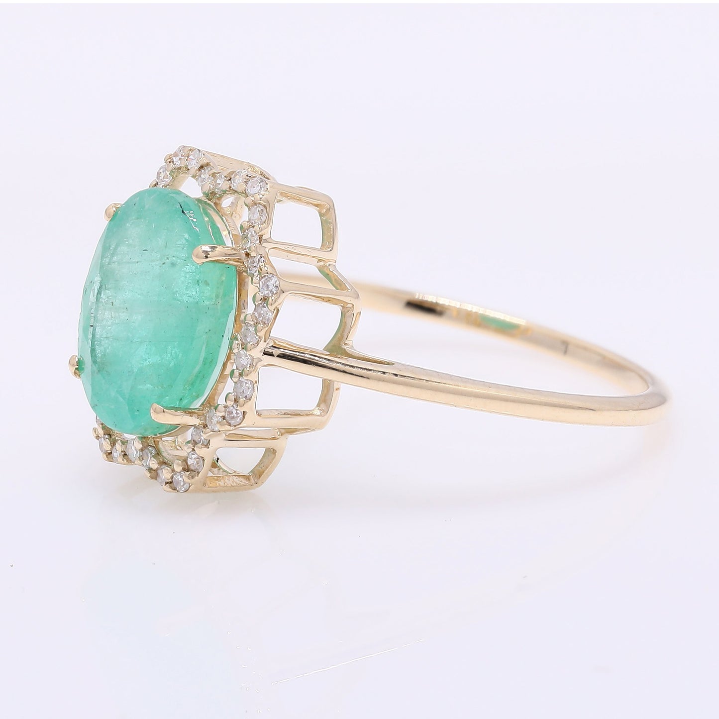 2.48 Ct Oval Mixed Cut Natural Emerald 14K Gold Ring