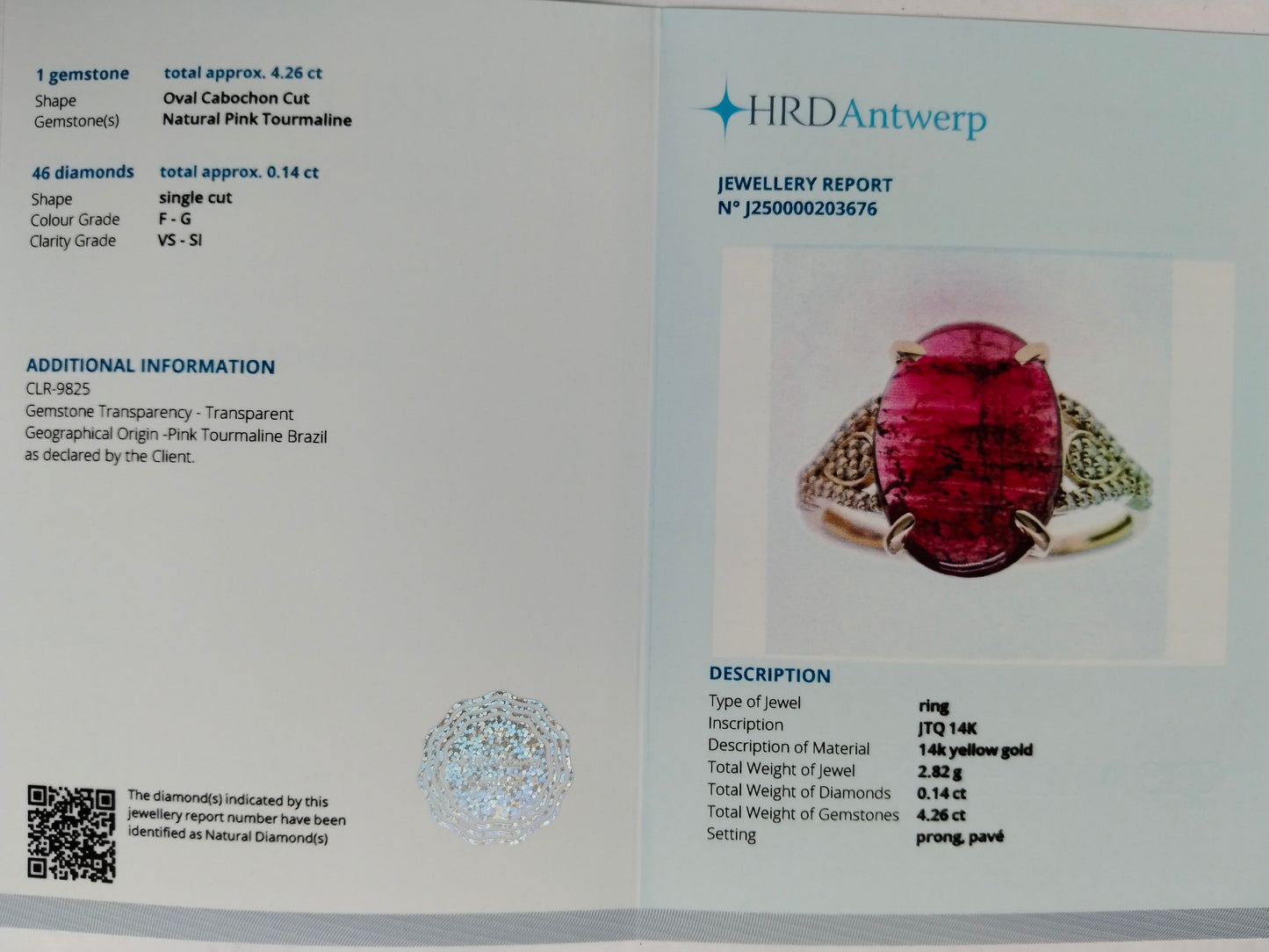 4.40 Ct Oval Cabochon Cut Natural Pink Tourmaline 14K Gold Ring