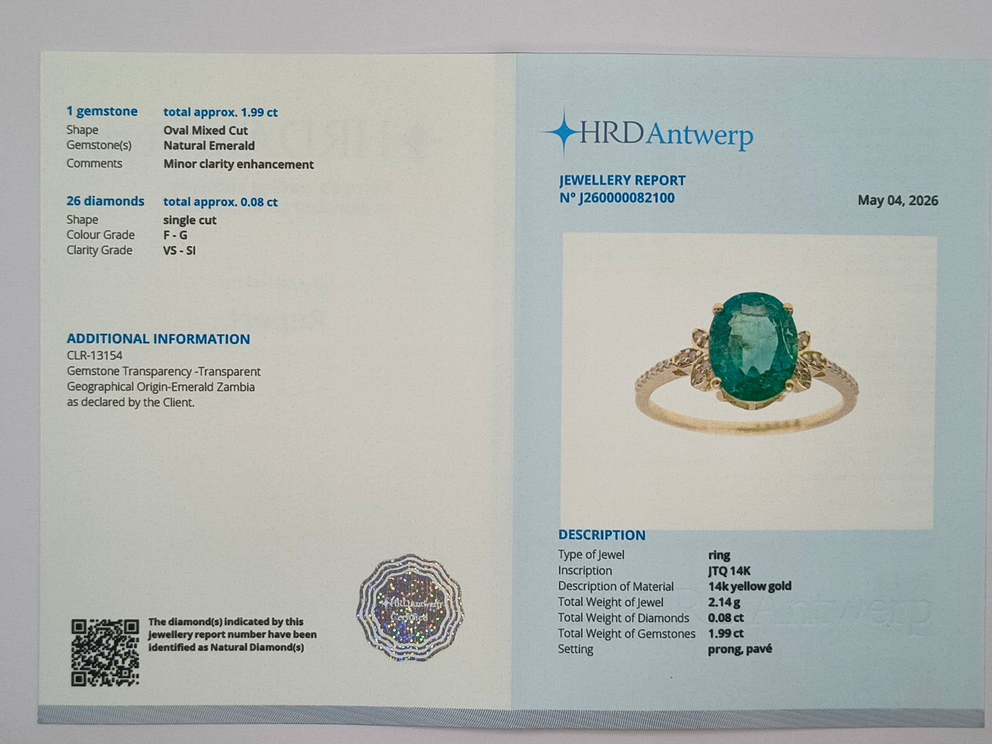 2.07 Ct Oval Mixed Cut Natural Emerald 14K Gold Ring