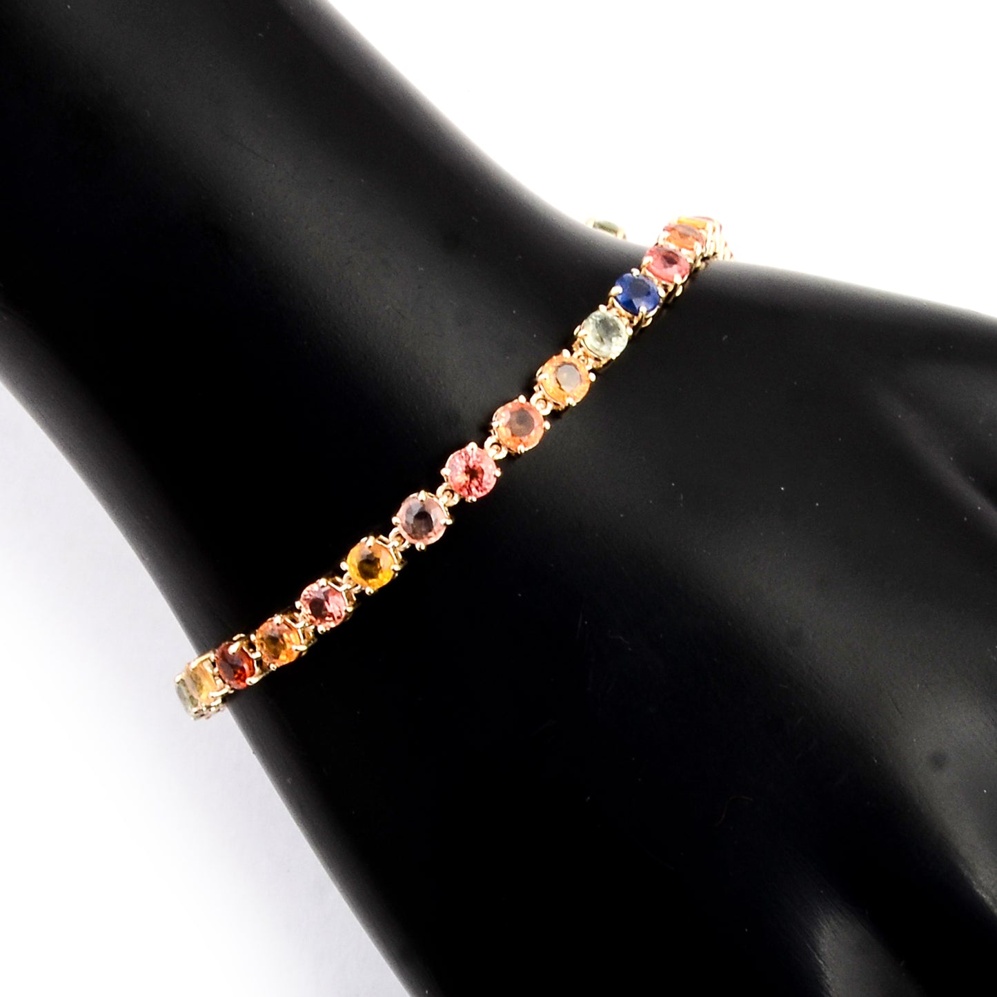 7.03 Ct Round Multi Sapphire 14K Gold Braclet