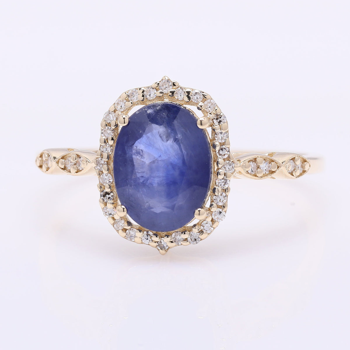 2.11 Ct Oval Mixed Cut Natural Sapphire 14K Gold Ring