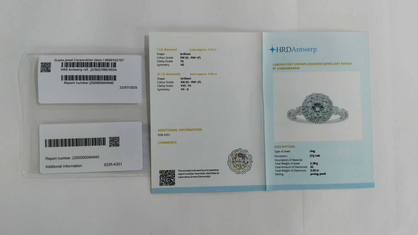 2.02 Carats Lab Grown Diamond 14K Gold Ring