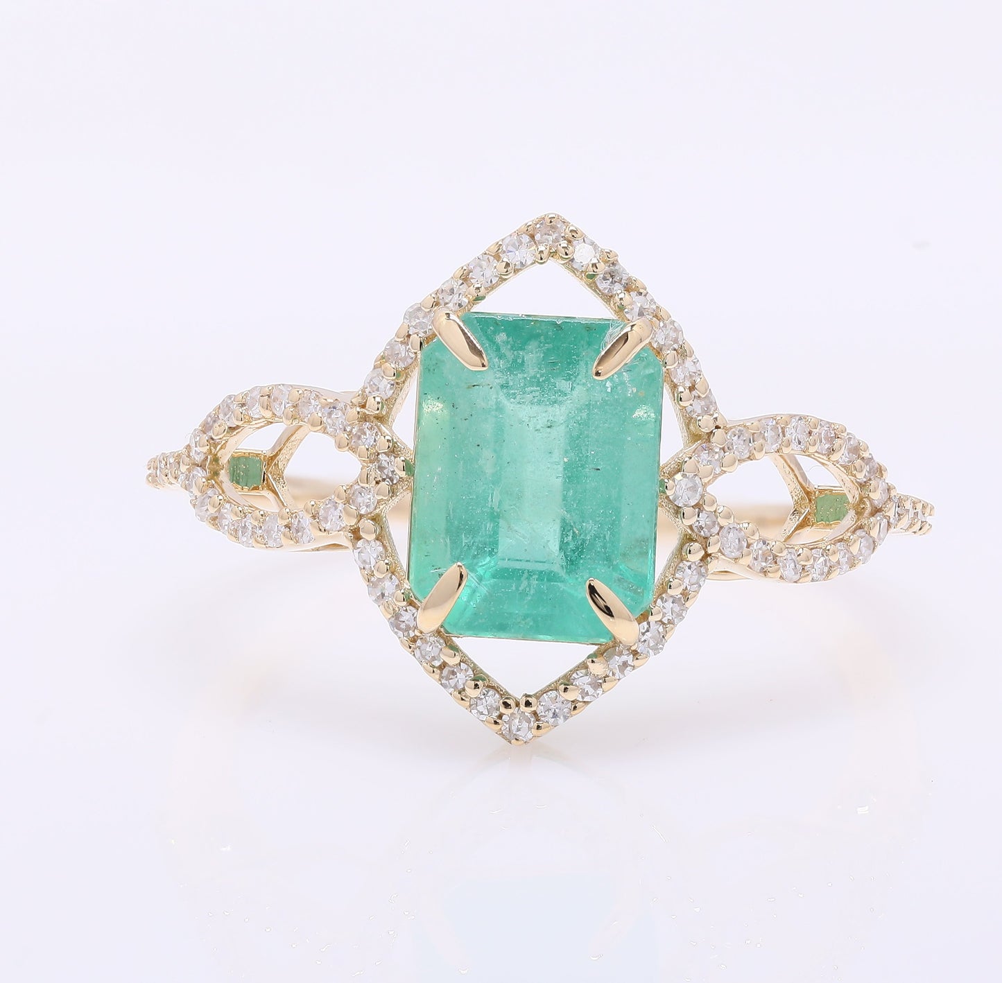 2.29 Ct Octagon Step Cut Natural Emerald 14K Gold Ring