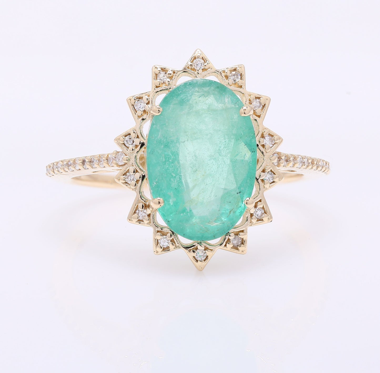 3.09 Ct Oval Mixed Cut Natural Emerald 14K Gold Ring