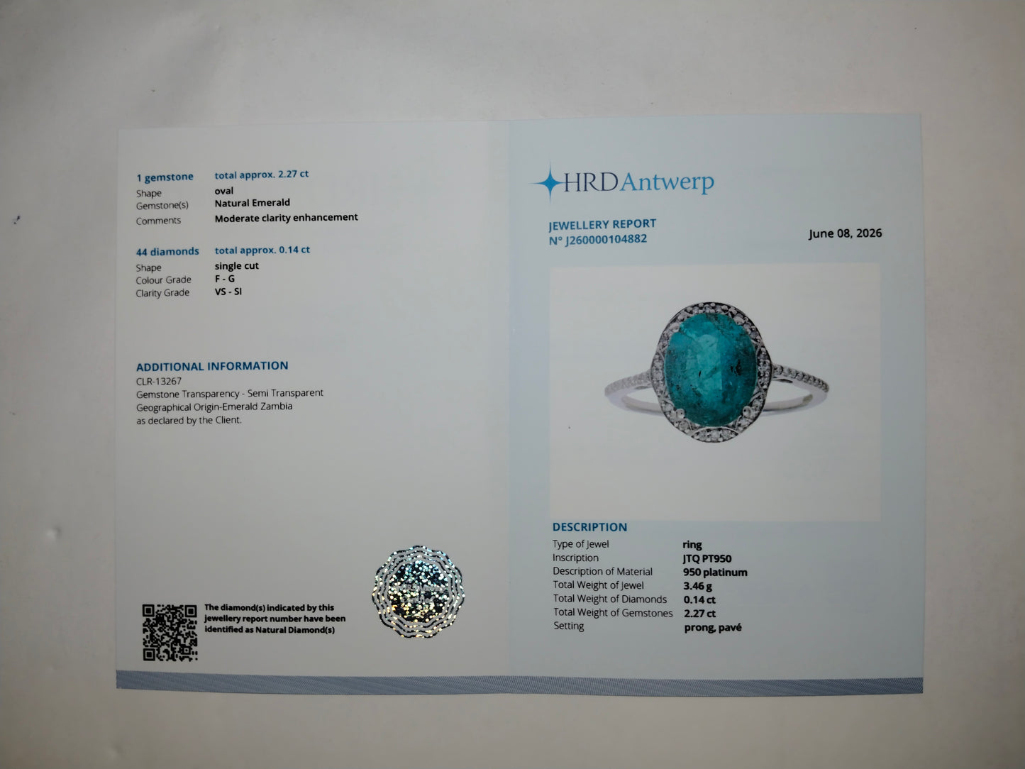 2.41 Ct Oval Mixed Cut Natural Emerald 950 Platinum Ring