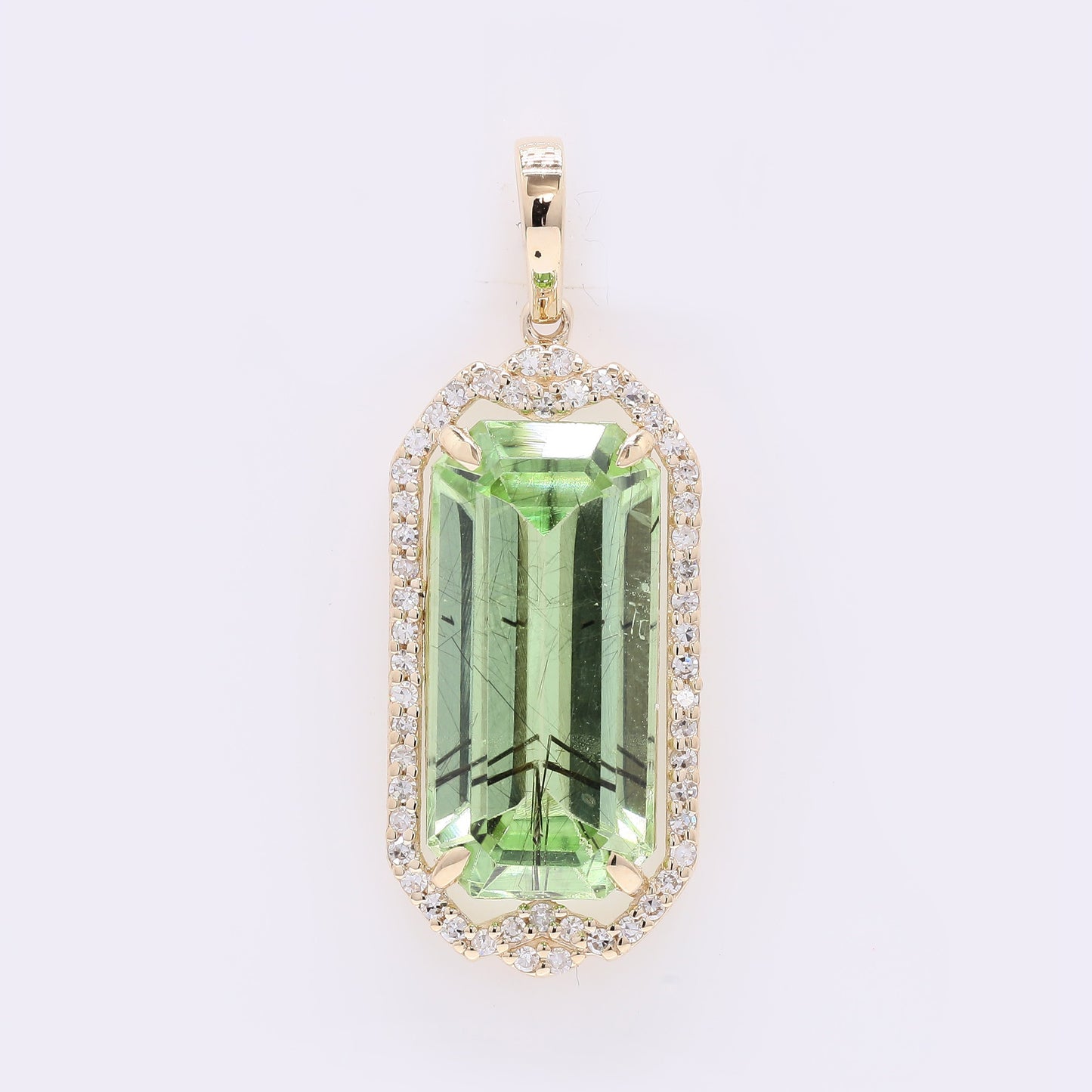 6.06 Ct Octagon Step Cut Natural Peridot 14K Gold Pendant