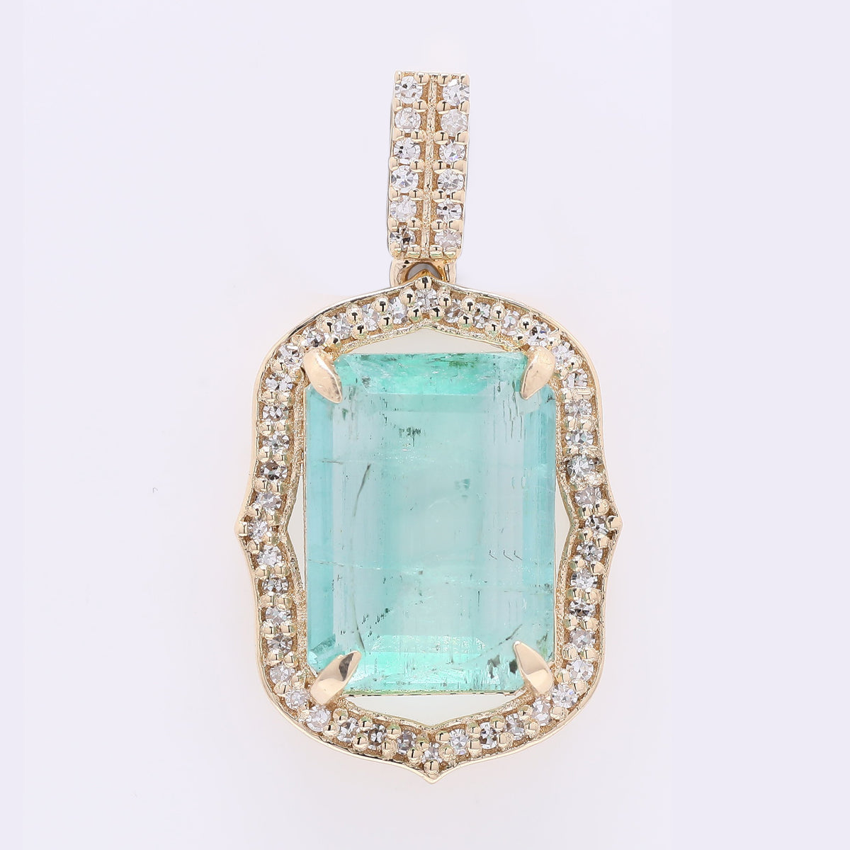 4.24 Ct Octagon Step Cut Natural Emerald 14K Gold Pendant