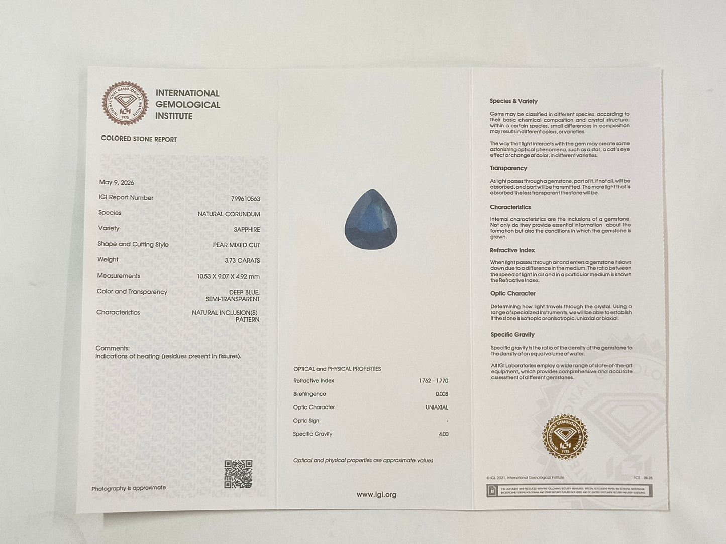 3.73 Natural Corundum Sapphire Pear Mixed Cut Gemstone