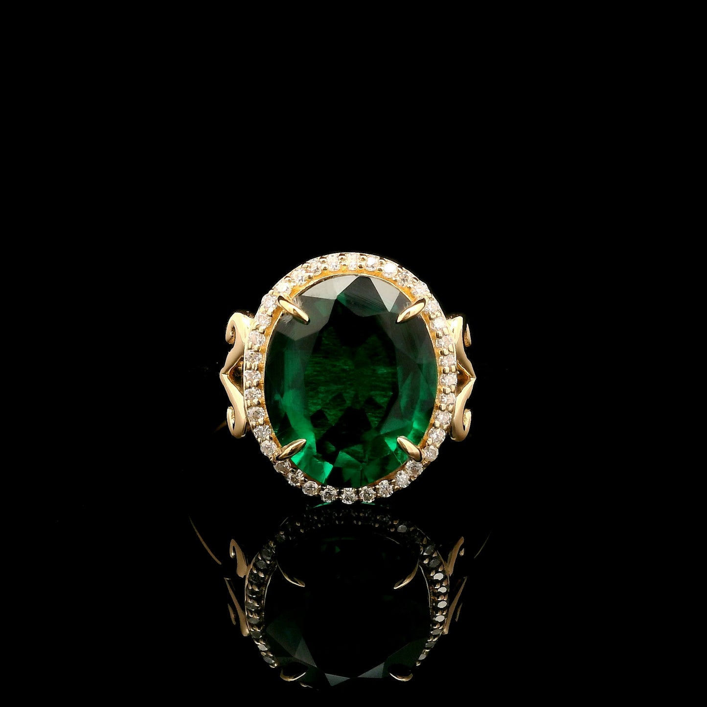 3.21 Ct Oval Mixed Cut Lab Grown Emerald 14K Gold Ring