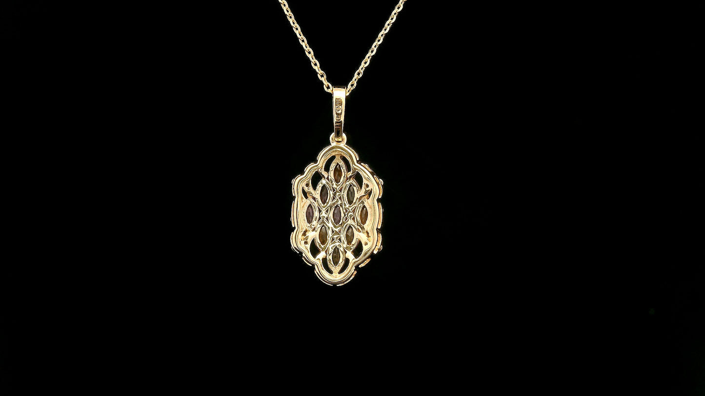 1.11 Ct Marquise Multi Sapphire 14K Gold Pendant
