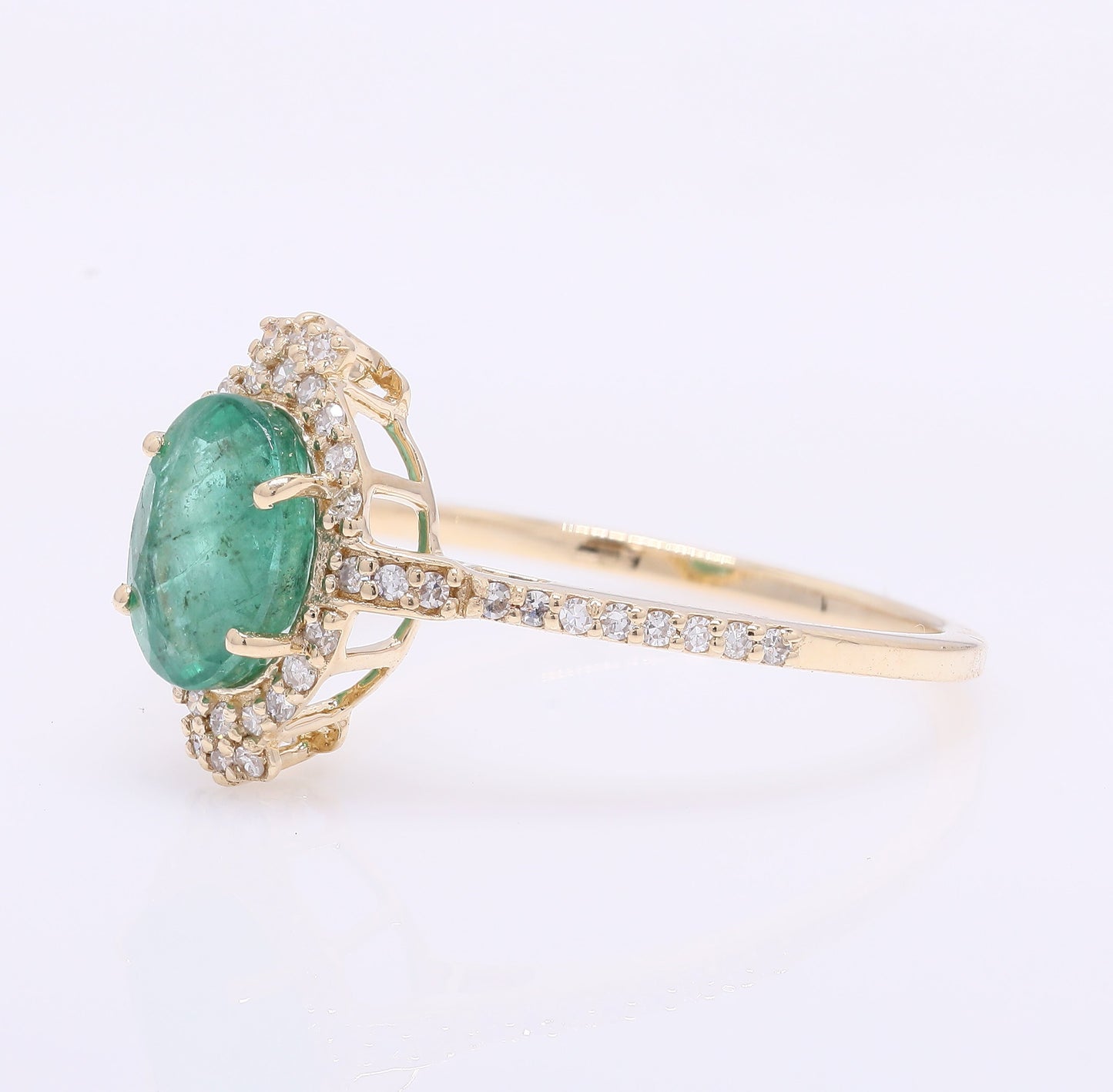 1.34 Ct Oval Mixed Cut Natural Emerald 14K Gold Ring