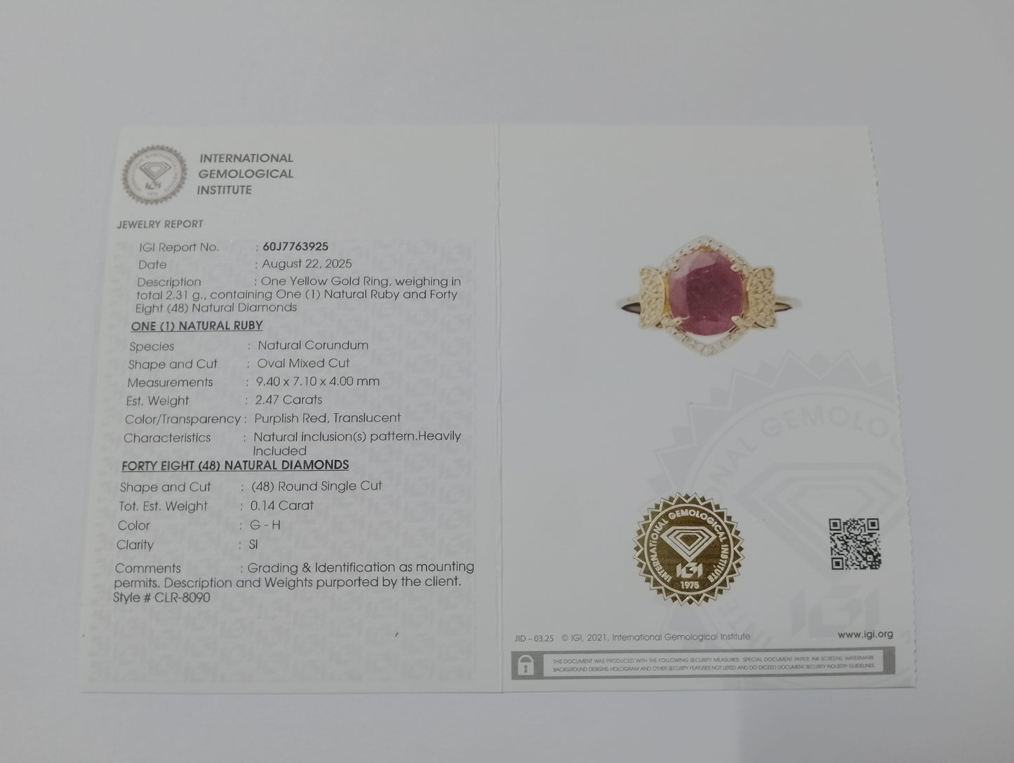 2.61 Ct Oval Mixed Cut Natural Corundum Ruby 14K Gold Ring