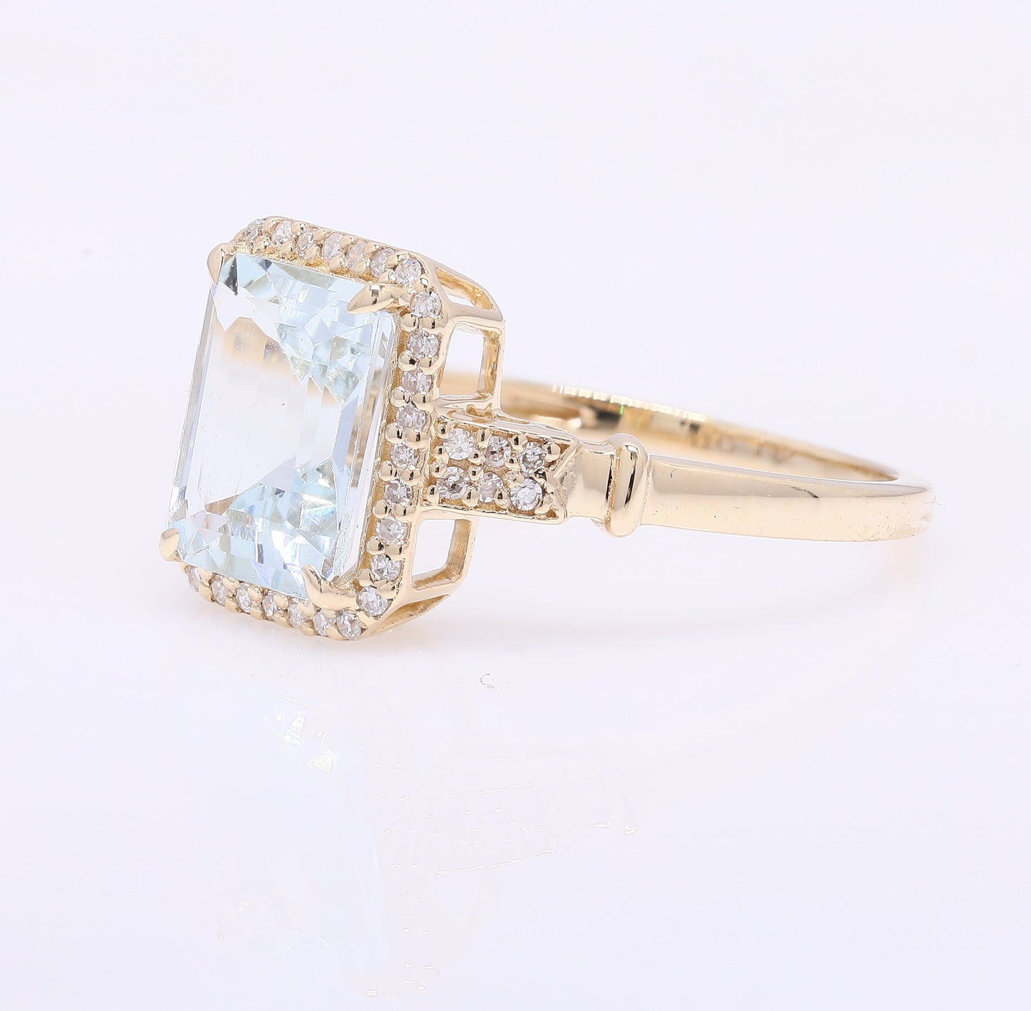 2.08 Ct Octagon Step Cut Natural Aquamarine 14K Gold Ring