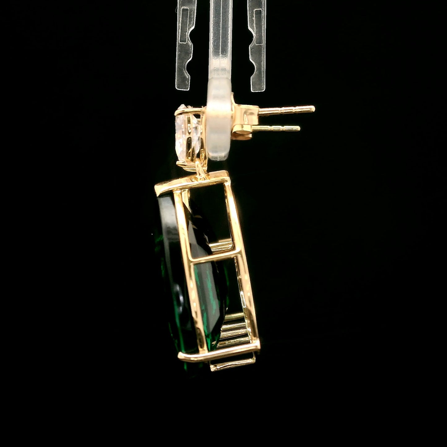 23.16 Ct Pear Mixed Cut Lab Grown Emerald 14K Gold Earrings