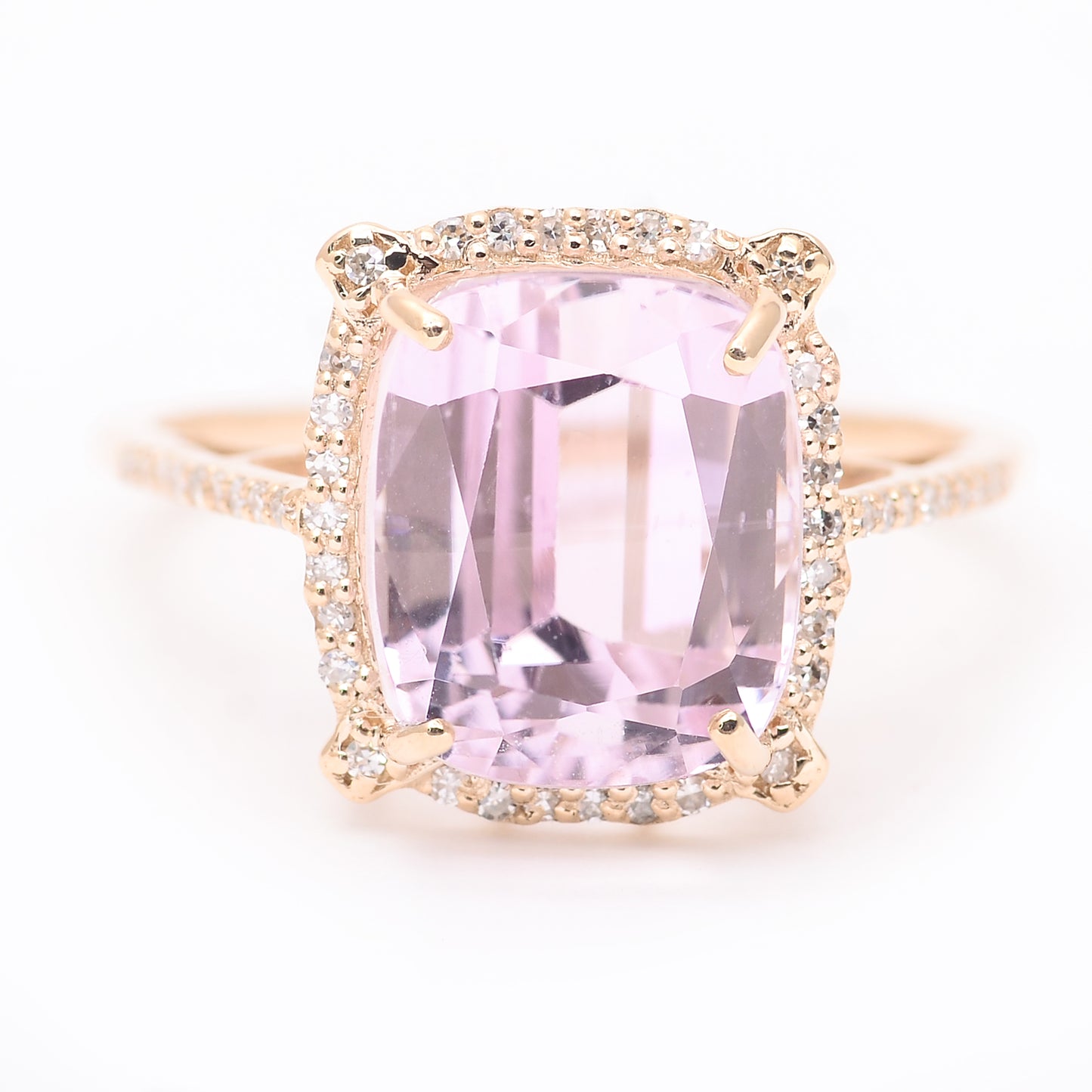 7.15 Ct Cushion Mixed Cut Natural Kunzite 14K Gold Ring