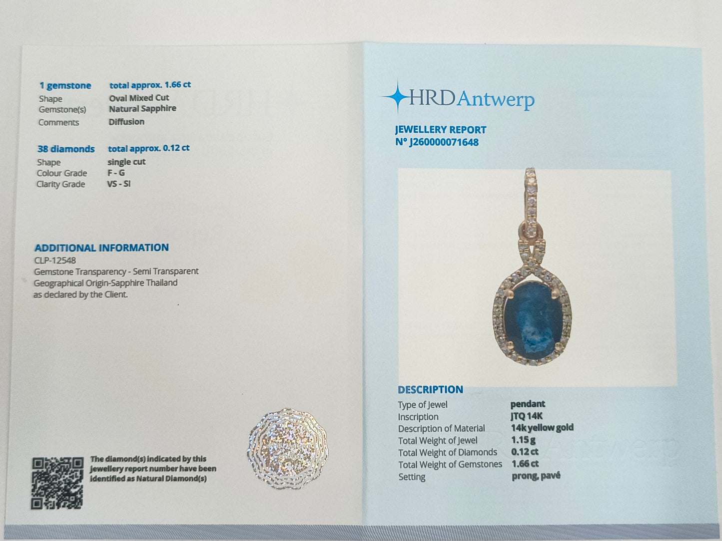 1.78 Ct Oval Mixed Cut Natural Sapphire 14K Gold Pendant