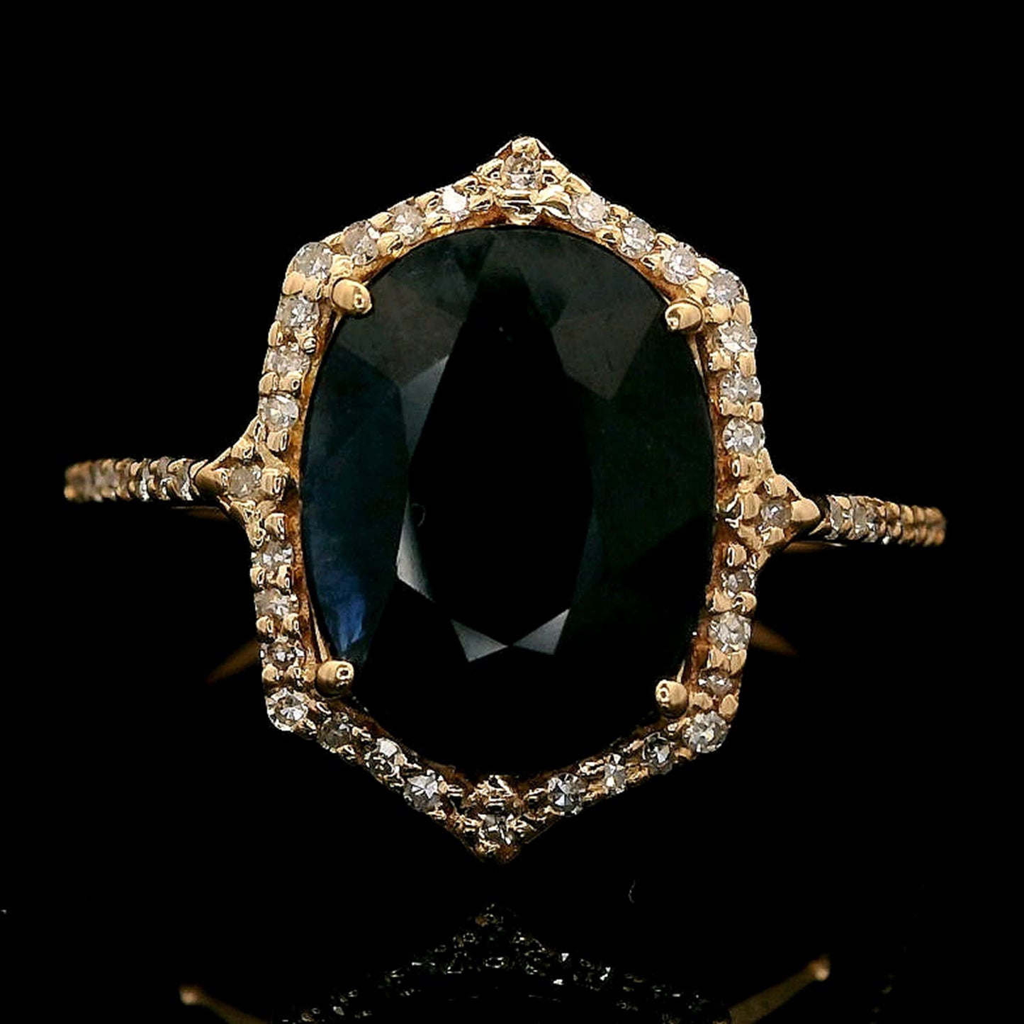 3.72 Ct Oval Mixed Cut Natural Sapphire 14K Gold Ring
