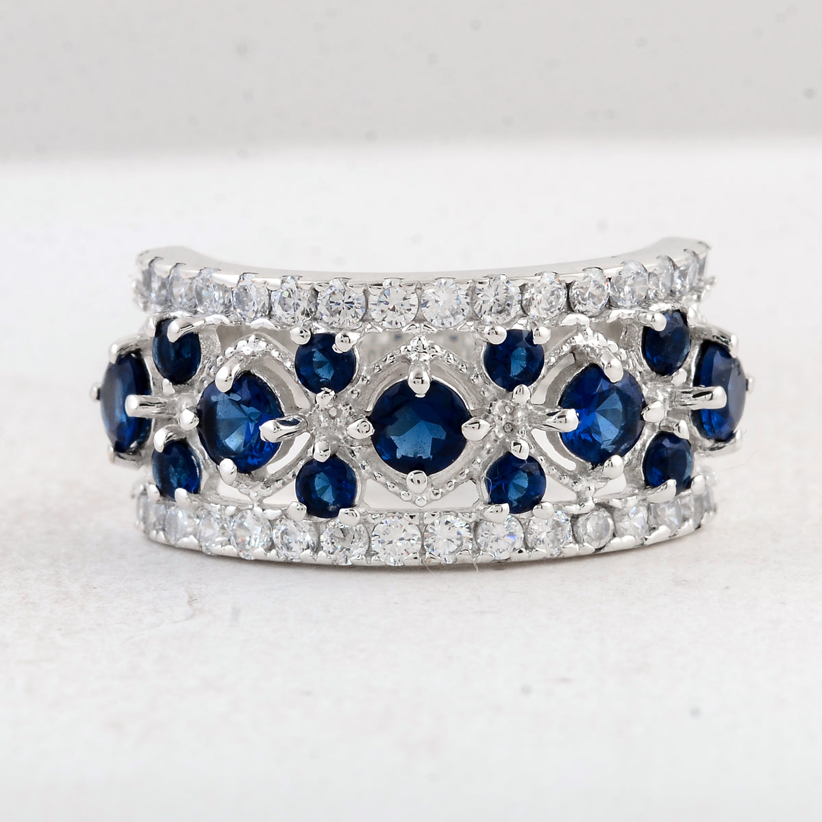 1.54 Ct Round Created Glass Sapphire 925 Sterling Silver Ring