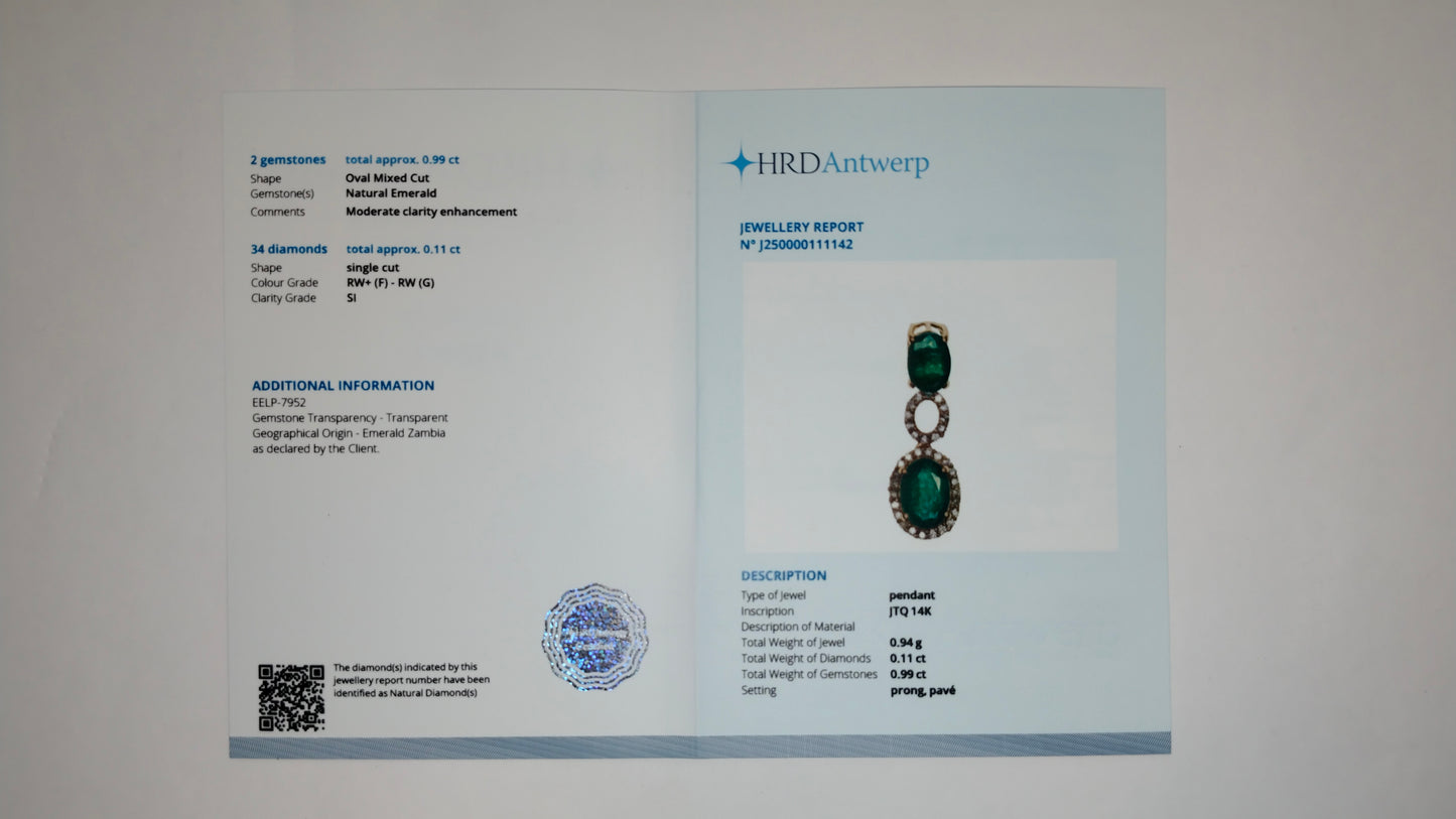 1.10 Ct Oval Mixed Cut Natural Emerald 14K Gold Pendant