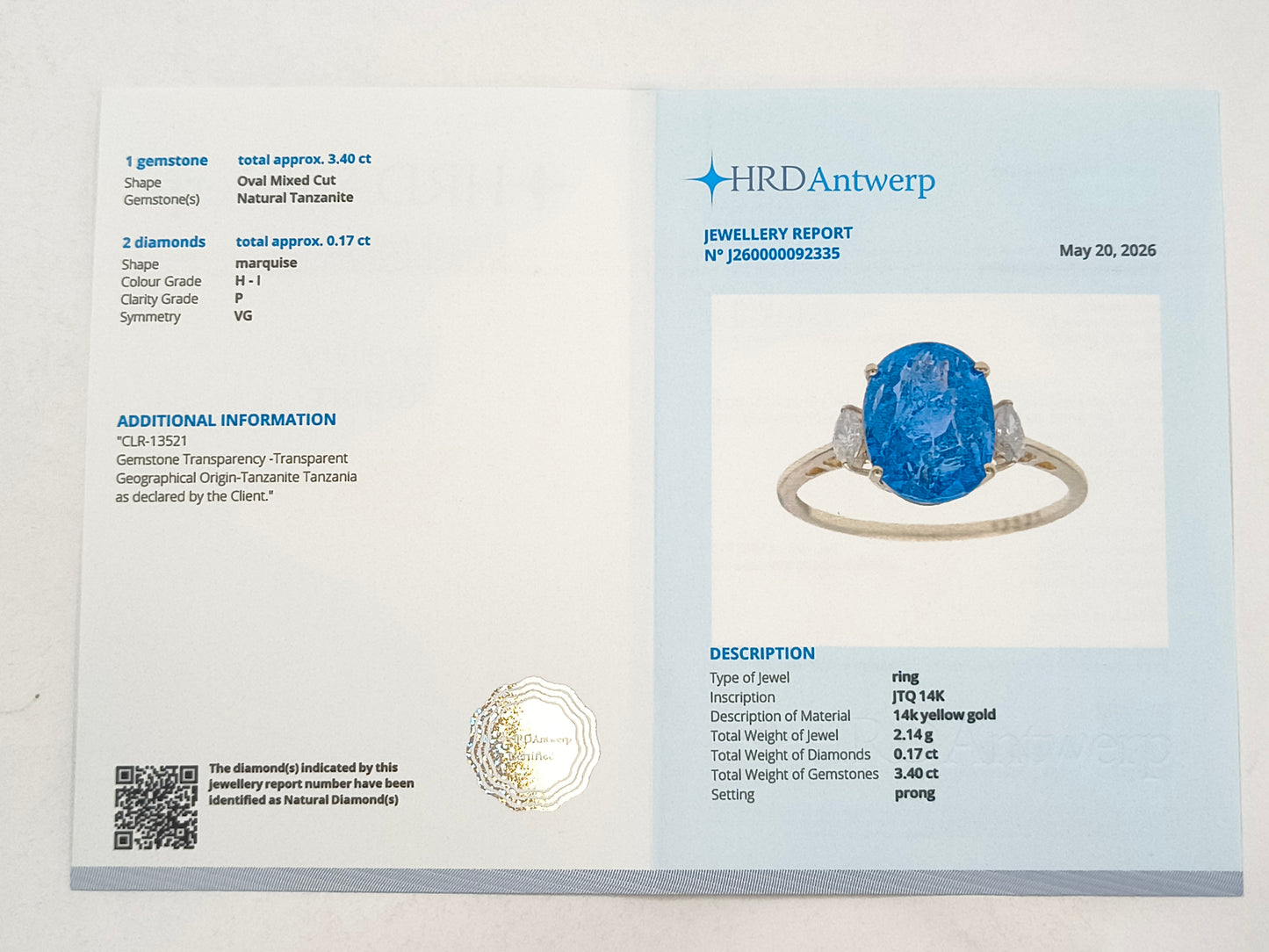 3.57 Ct Oval Tanzanite 14K Gold Ring