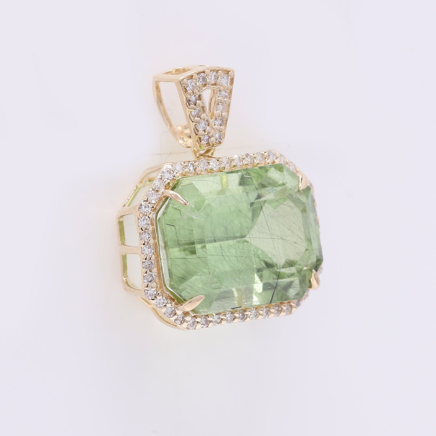 8.28 Ct Octagon Step Cut Natural Peridot 14K Gold Pendant