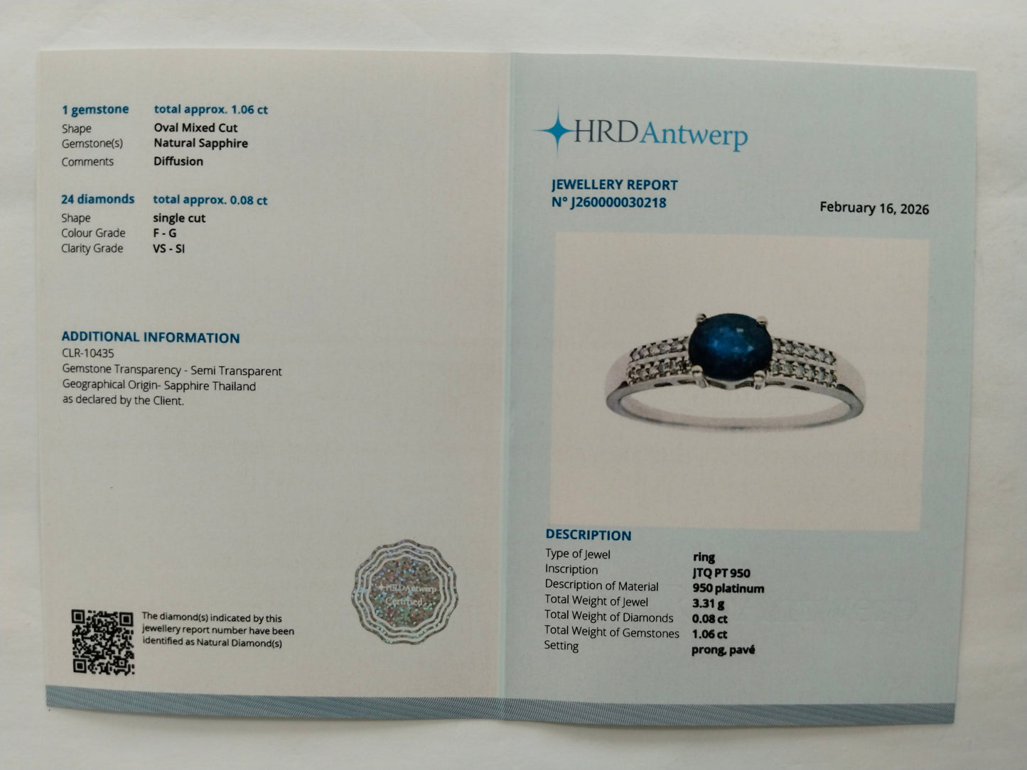 1.14 Ct Oval Mixed Cut Natural Sapphire 950 Platinum Ring