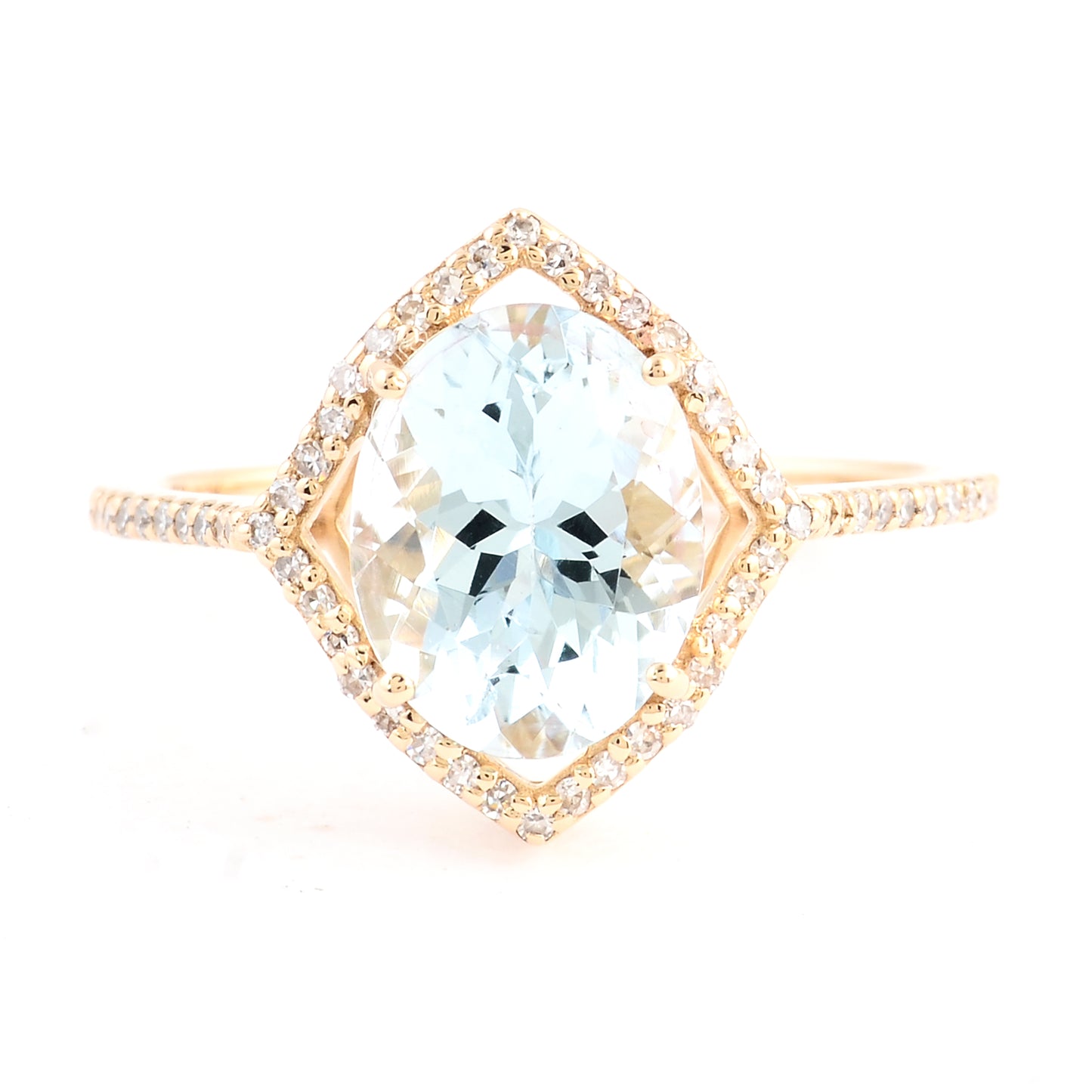 2.35 Ct Oval Mixed Cut Natural Beryl Aquamarine 14K Gold Ring