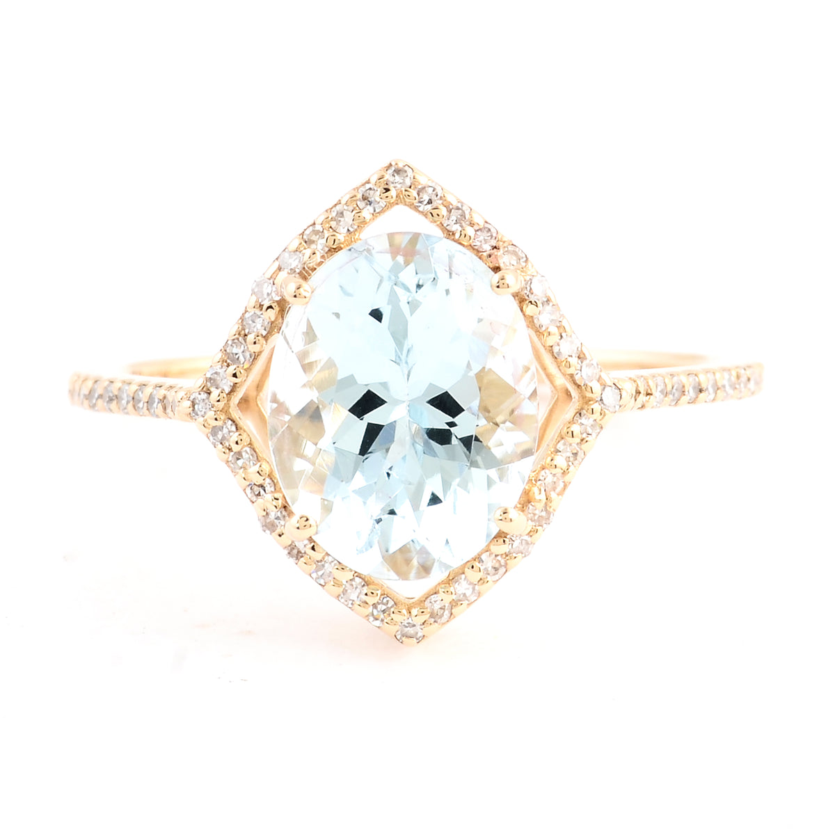 2.35 Ct Oval Mixed Cut Natural Beryl Aquamarine 14K Gold Ring