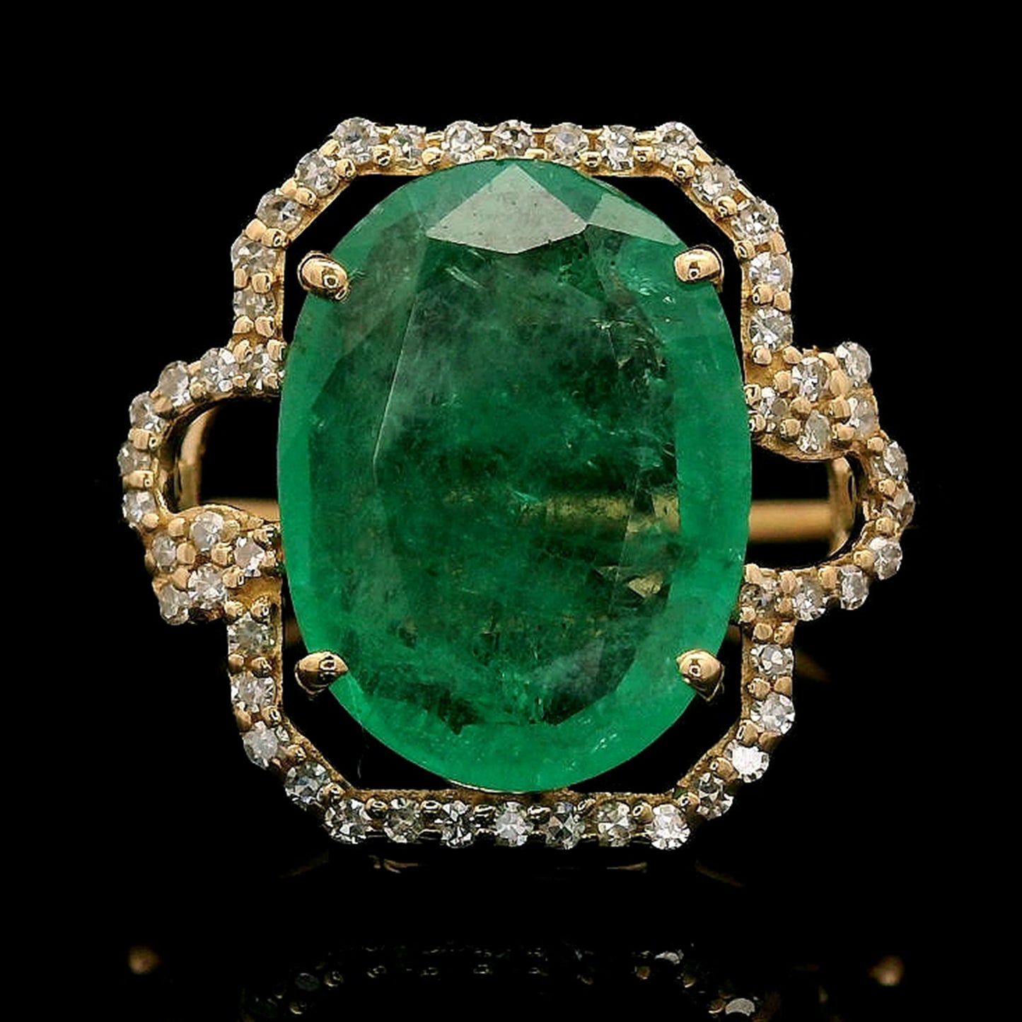 3.02 Ct Oval Mixed Cut Natural Emerald 14K Gold Ring