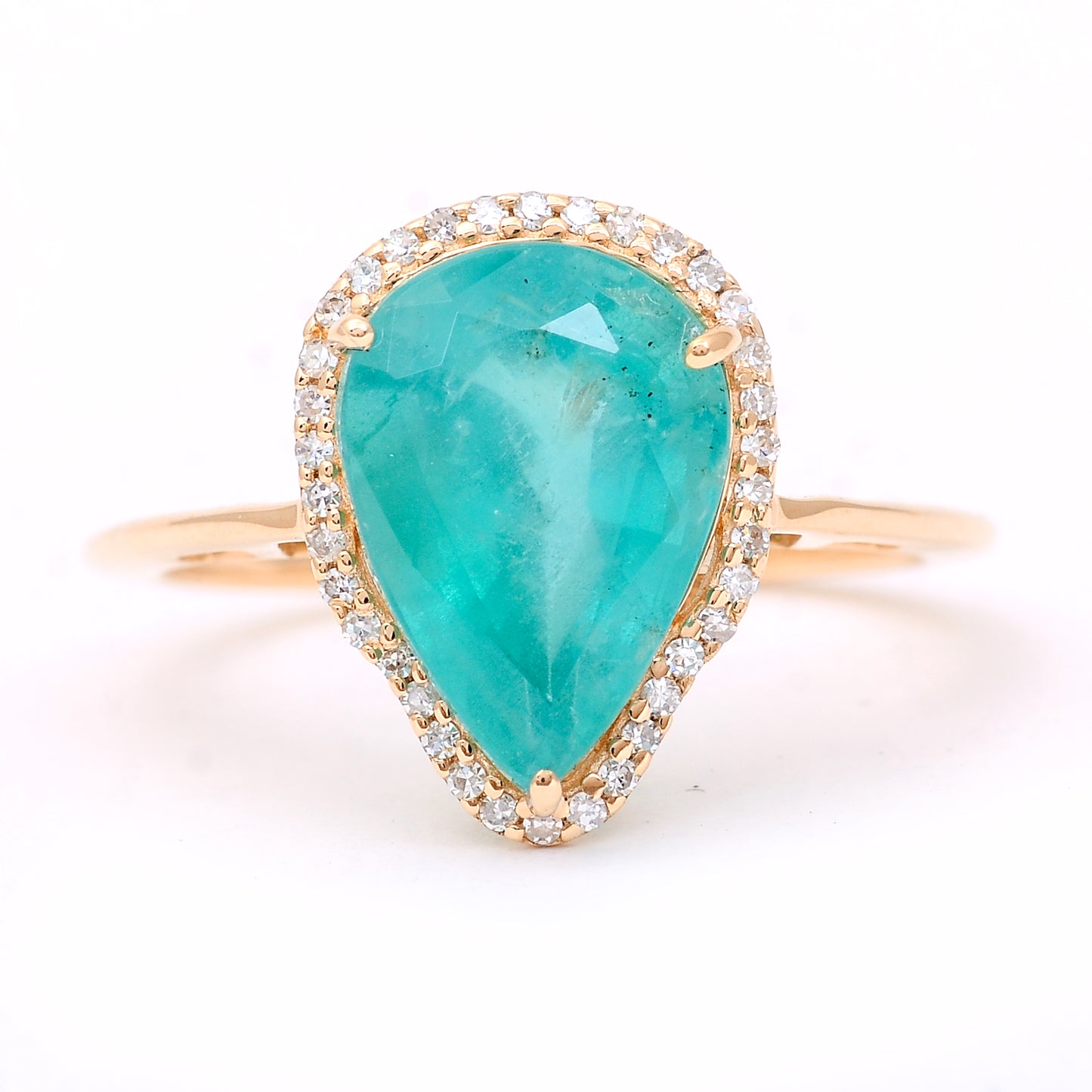 4.11 Ct Pear Mixed Cut Natural Emerald 14K Gold Ring