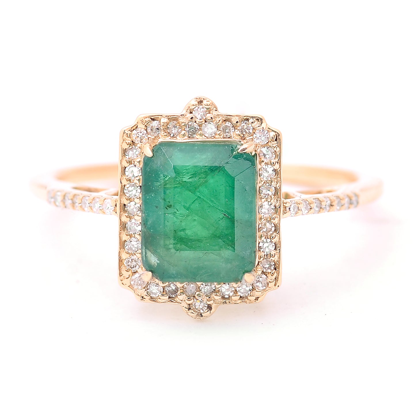2.43 Ct Octagon Step Cut Natural Emerald 14K Gold Ring