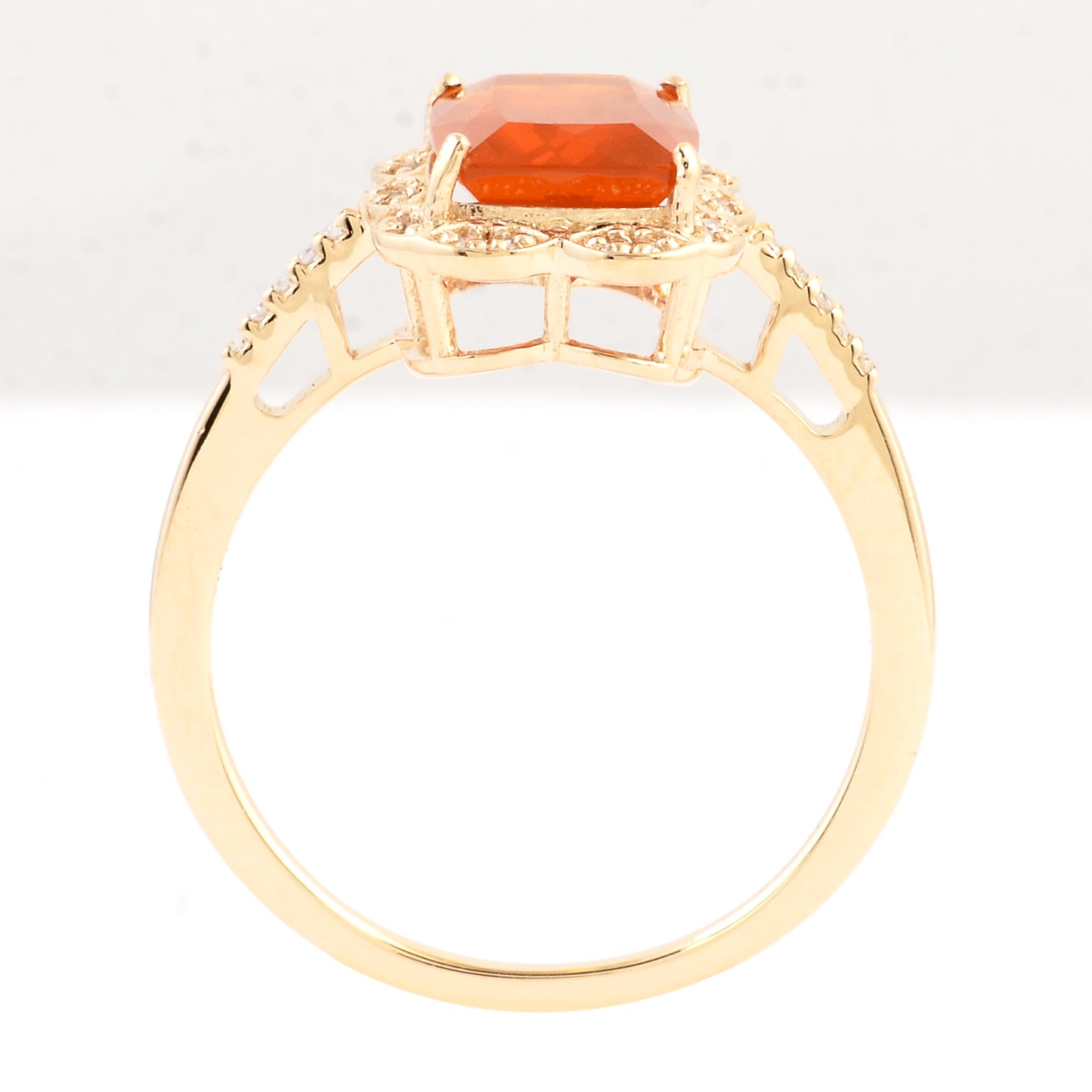 1.60 Ct Rectangular Cushion Mixed Cut Natural Fire Opal 14K Gold Ring