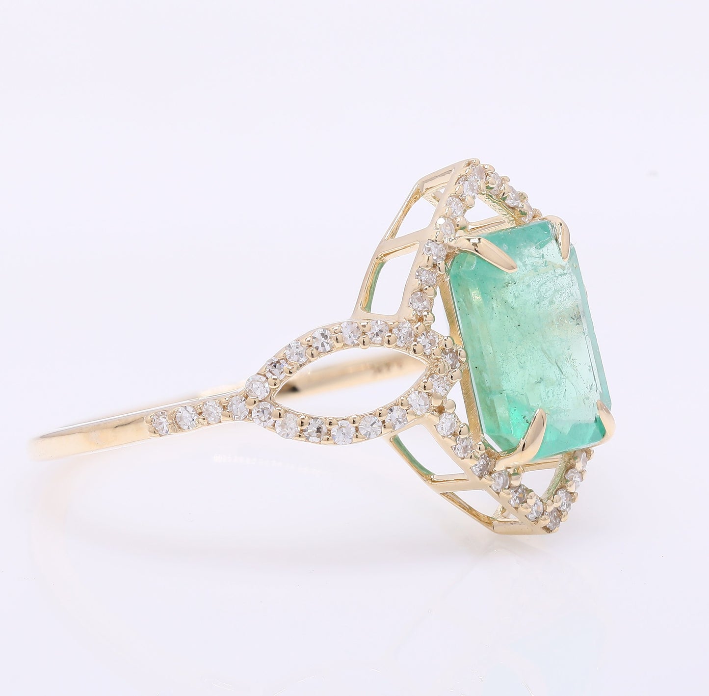 2.29 Ct Octagon Step Cut Natural Emerald 14K Gold Ring