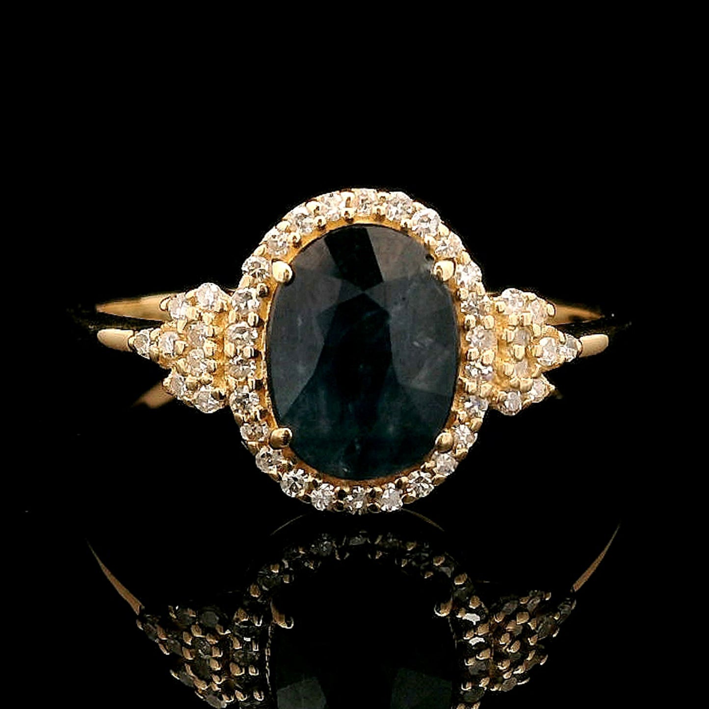 1.31 Ct Oval Mixed Cut Natural Sapphire 14K Gold Ring