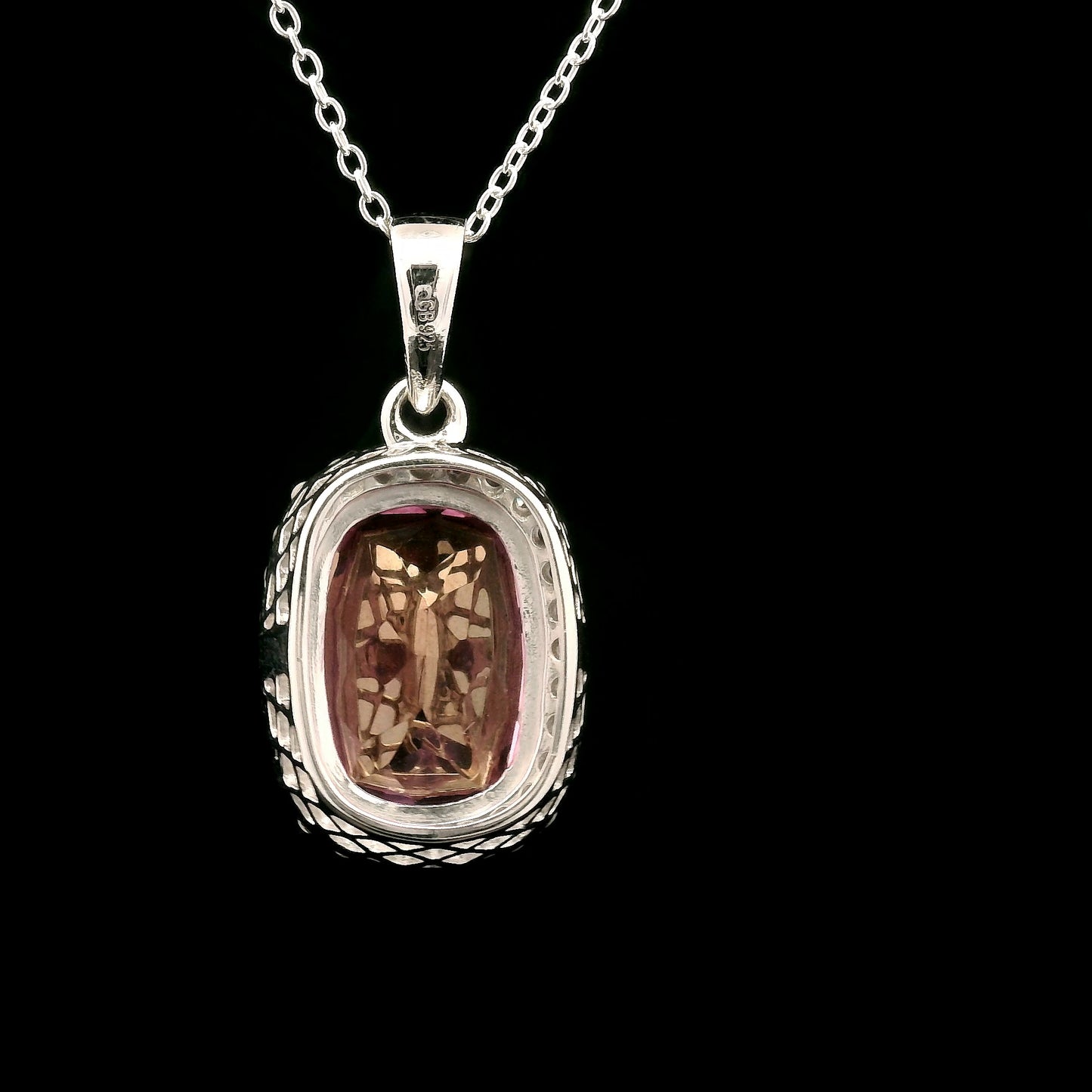9.58 Ct Cushion Pink Topaz, White Zircon 925 Sterling Silver Pendant