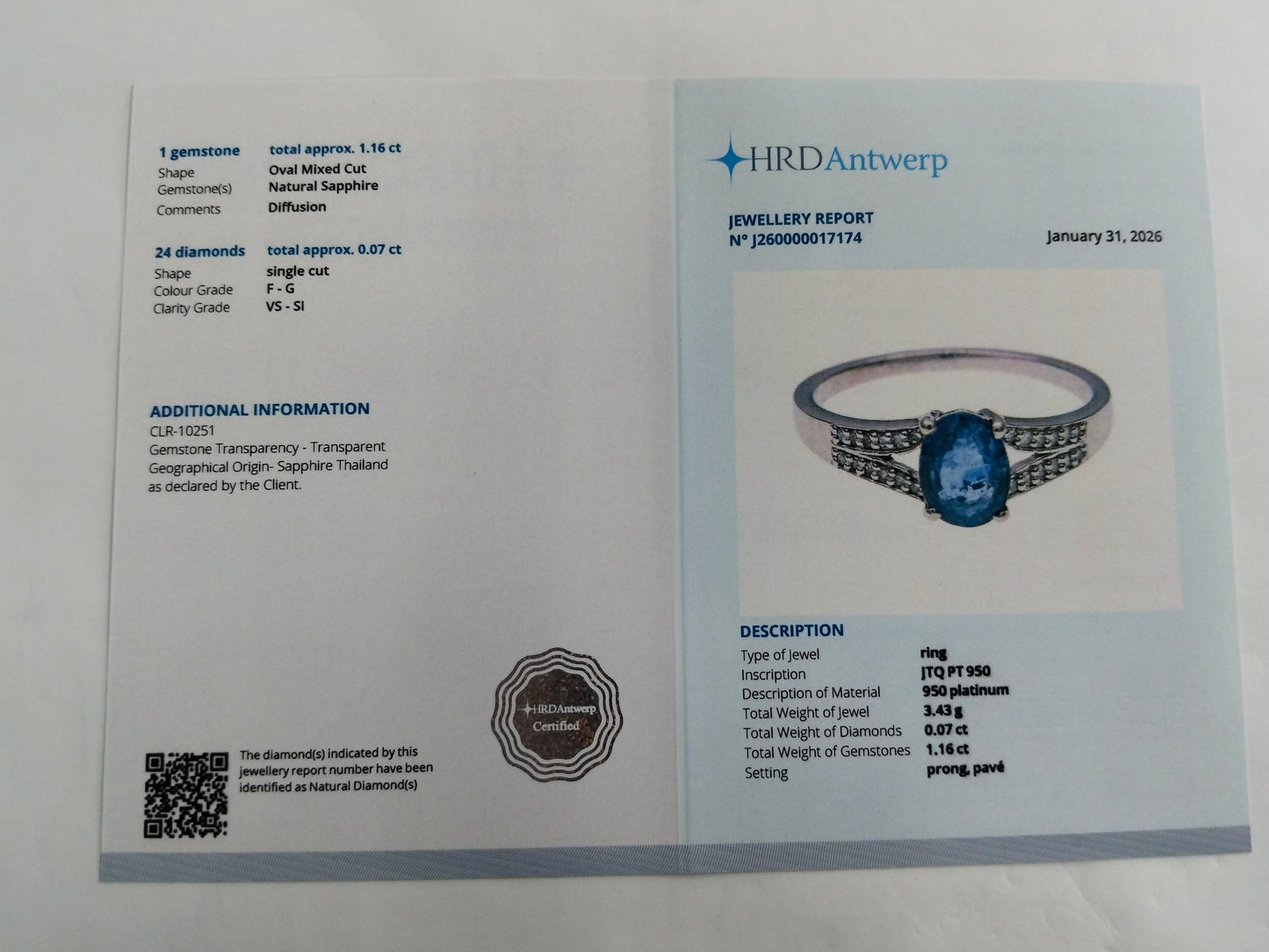 1.23 Ct Oval Mixed Cut Natural Sapphire 950 Platinum Ring