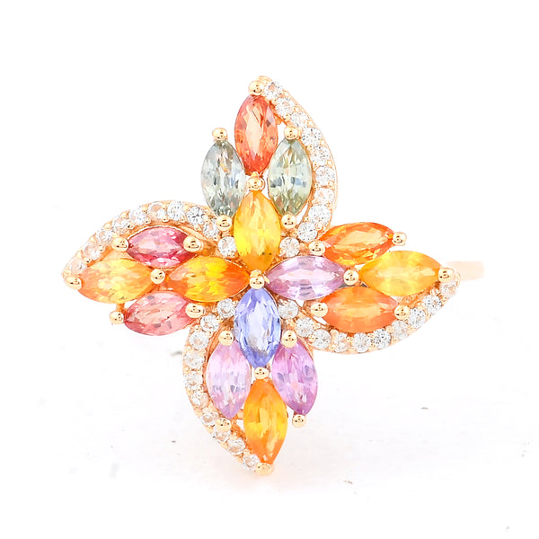 1.84 Ct Marquise Multi Sapphire 14K Gold Ring