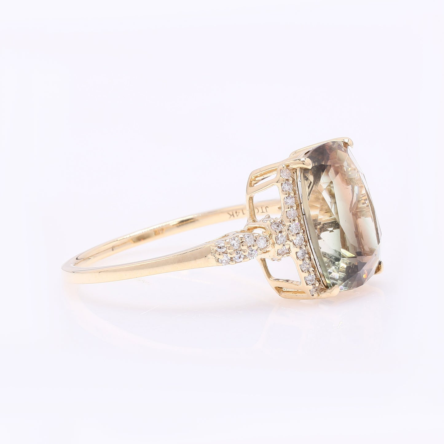 3.19 Ct Cushion Mixed Cut Natural Sunstone 14K Gold Ring