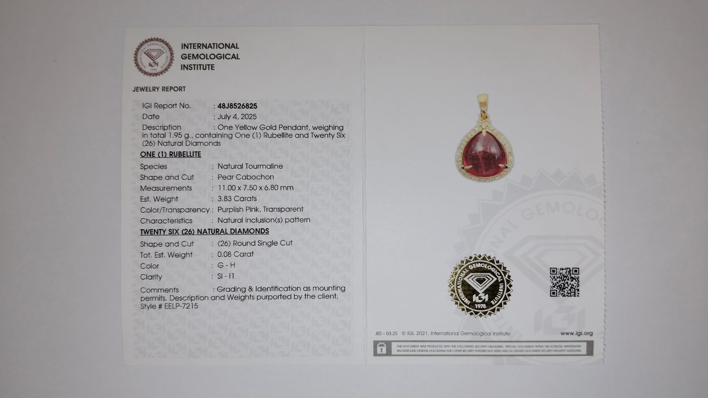 3.91 Ct Pear Cabochon Natural Tourmaline 14K Gold Pendant