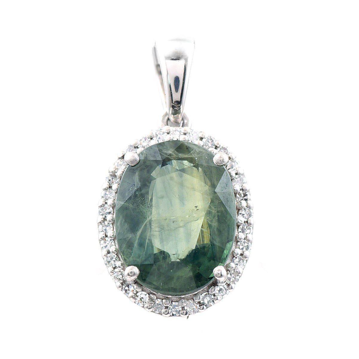 2.71 Ct Oval Mixed Cut Natural Green Sapphire 950 Platinum Pendant