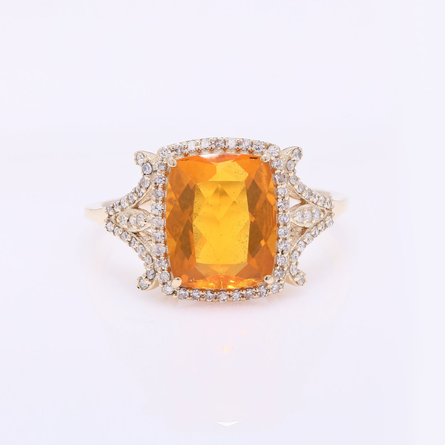 2.22 Ct Rectangular Cushion Mixed Cut Natural Fire Opal 14K Gold Ring