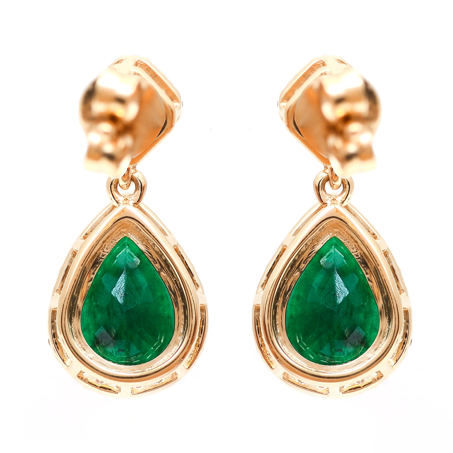 2.47 Ct Pear Natural Emerald 14K Gold Earrings
