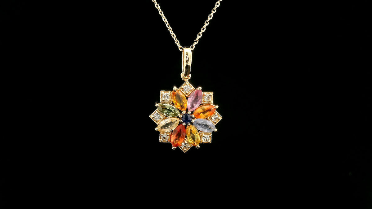 1.74 Ct Marquise Multi Sapphire 14K Gold Pendant