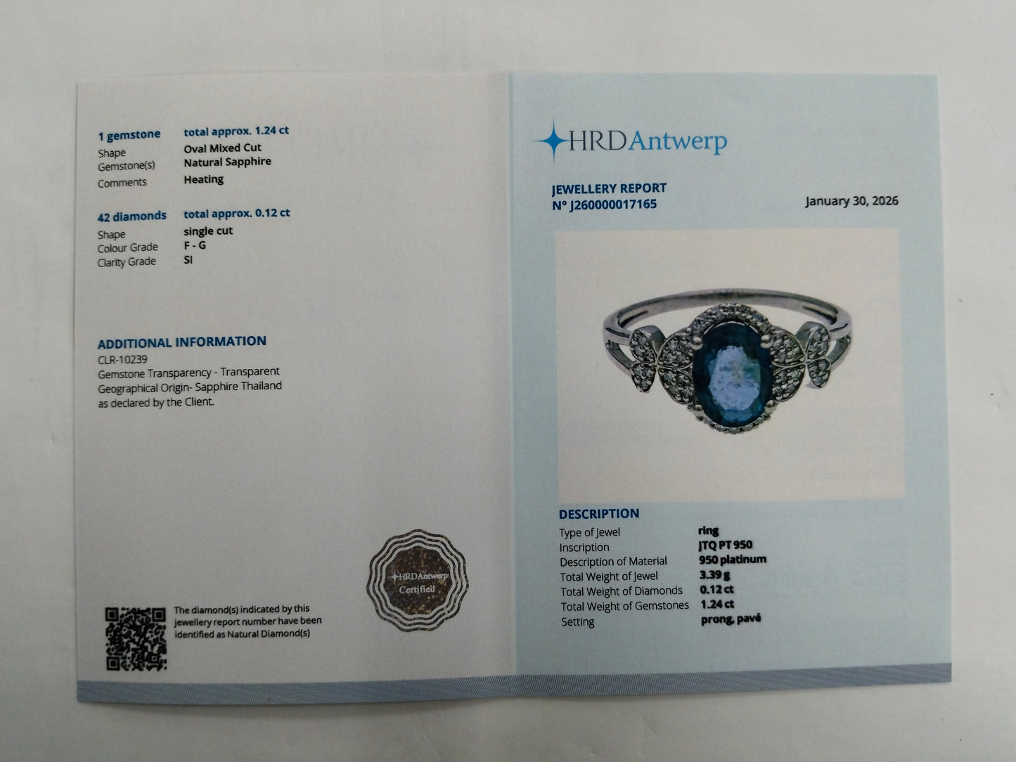 1.36 Ct Oval Mixed Cut Natural Sapphire 950 Platinum Ring