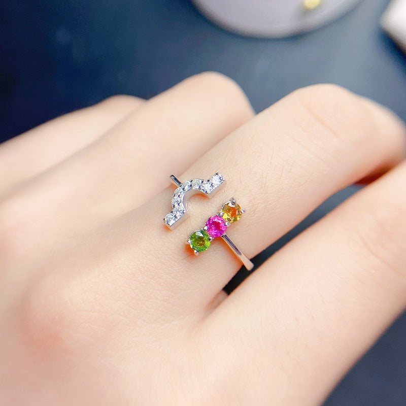 Multi Colored Tourmaline 925 Sterling Silver Ring