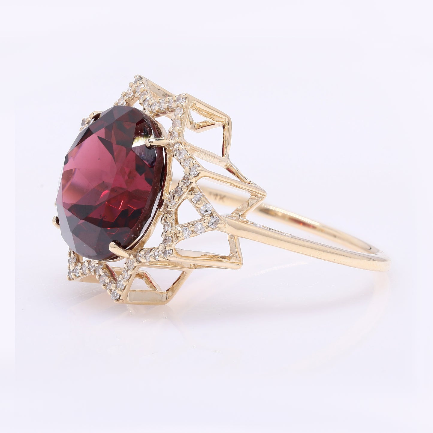 7.32 Ct Round Mixed Cut Natural Rhodolite 14K Gold Ring