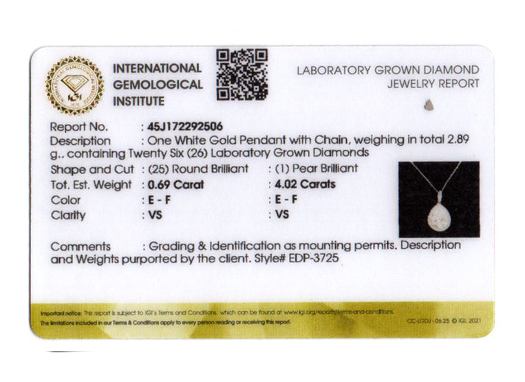4.71 Carats Lab Grown Diamond 14K Gold Pendant