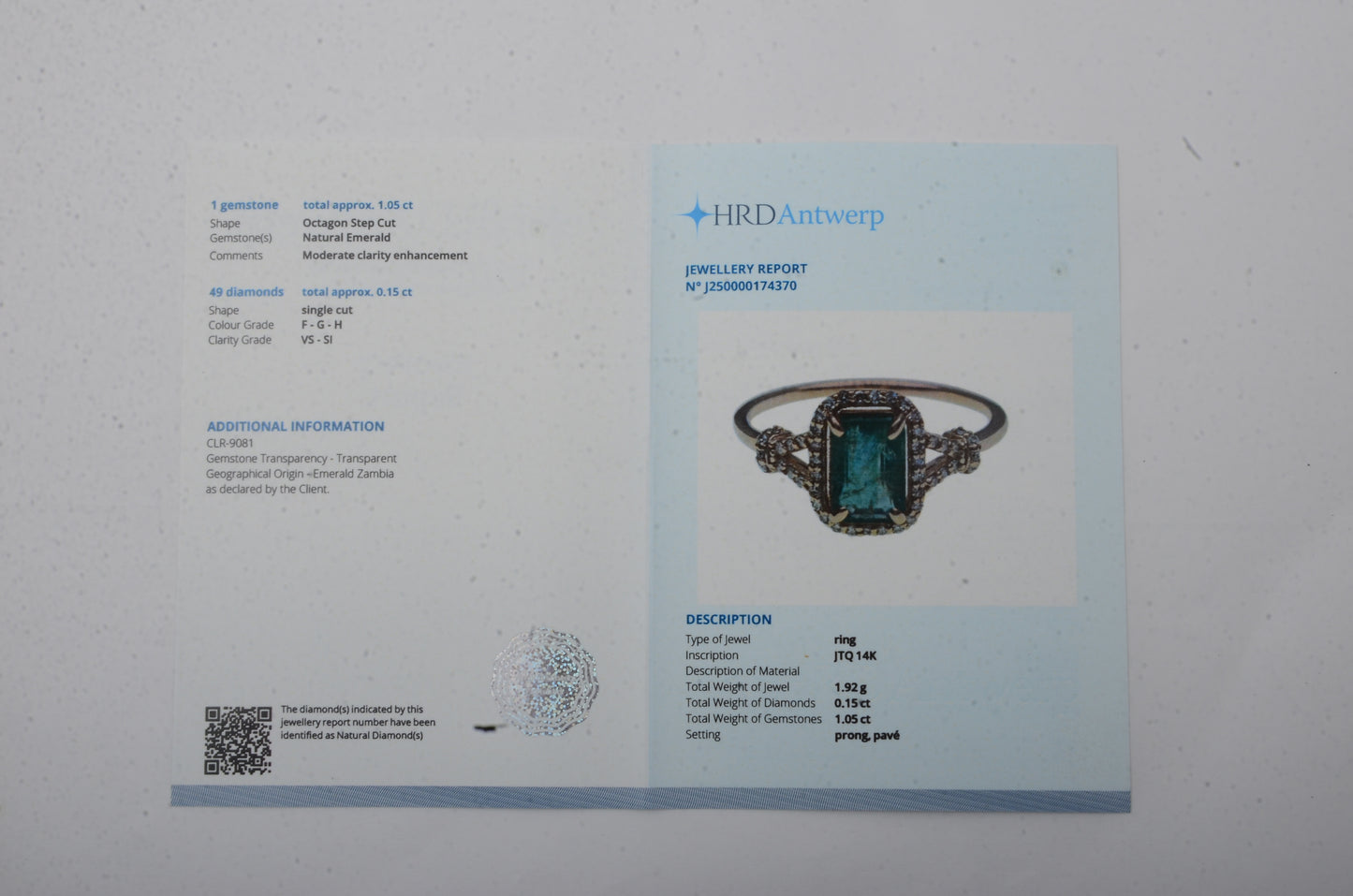 1.20 Ct Octagon Step Cut Natural Emerald 14K Gold Ring