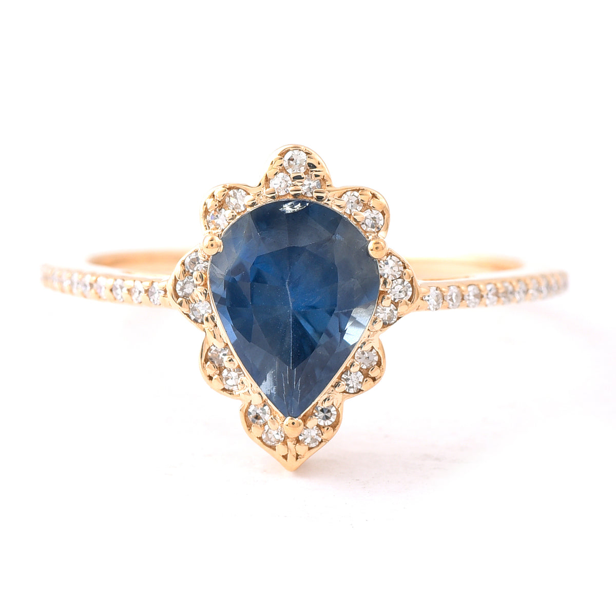 1.64 Ct Pear Mixed Cut Natural Sapphire 14K Gold Ring