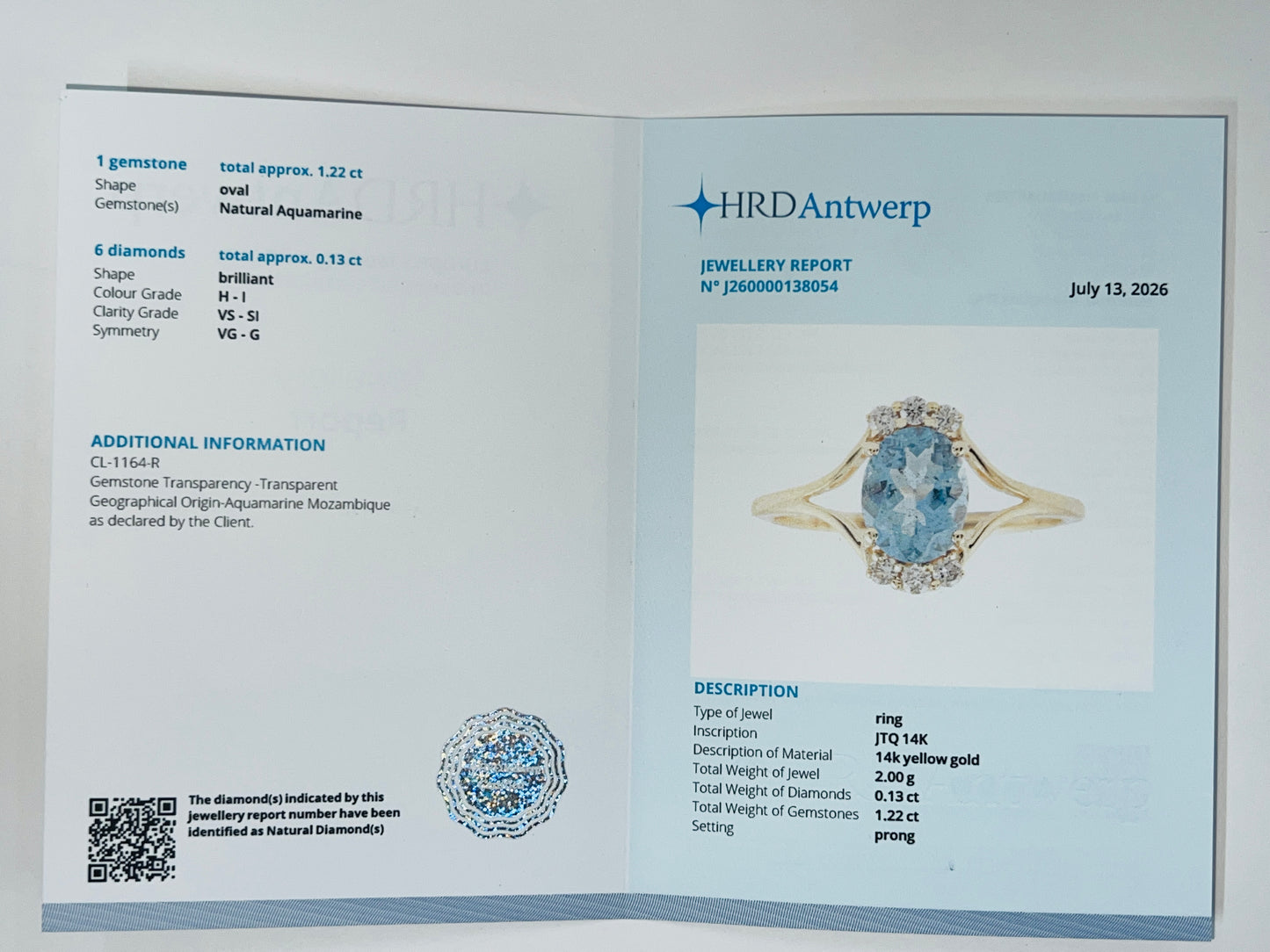1.35 Ct Oval Natural Aquamarine 14K Gold Ring